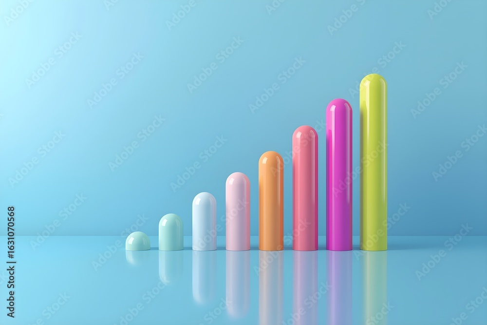 Obraz premium Glossy Pastel 3D Bar Chart on Blue Background