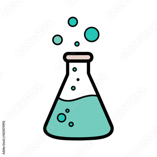 Simple line art drawing of a bubbling erlenmeyer flask containing liquid representing chemistry and science experiments