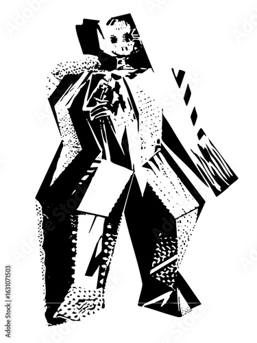Vector Stylized skeleton figure in formal attire performs a dramatic gesture.