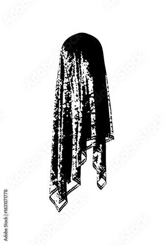 Vector Dramatic black cloth drape with textured edges.
