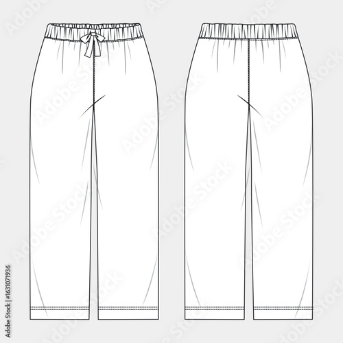 Ladies pajama pant technical drawing fashion flat sketch vector illustration template front and back