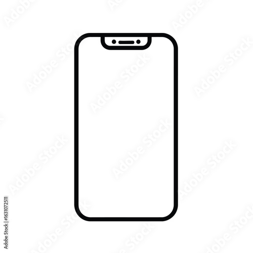 Isolated black cell phone with rounded edges on transparent background design