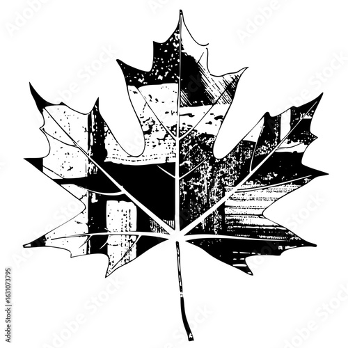 Vector Detailed black maple leaf with internal textures.