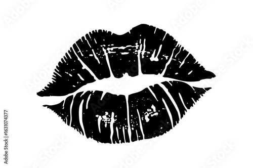 Vector Bold black lipstick kiss imprint .