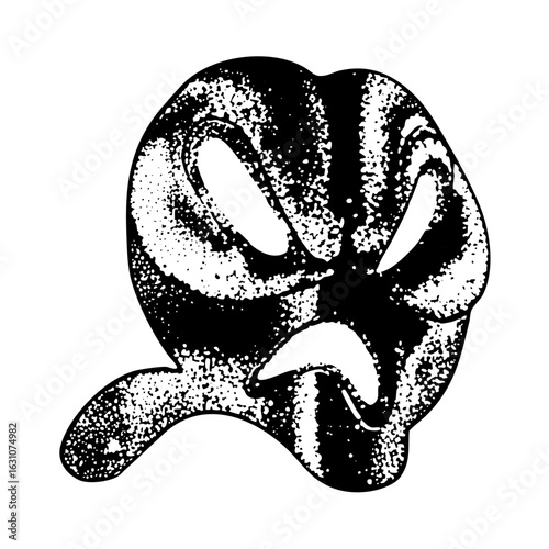Vector Stylized black and white cartoon face with exaggerated expression.