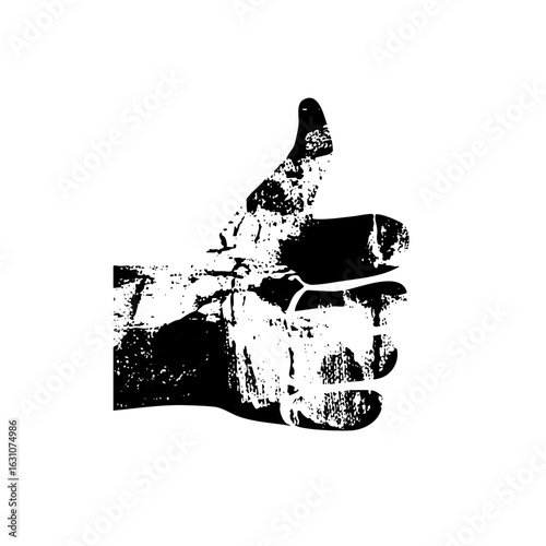 Vector Distressed monochrome of a hand giving a thumbs-up gesture.