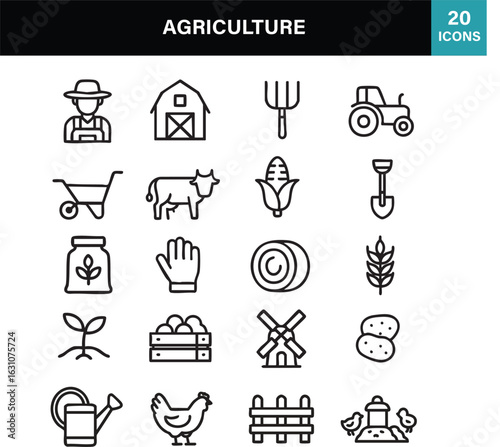 Agriculture and farming icon set