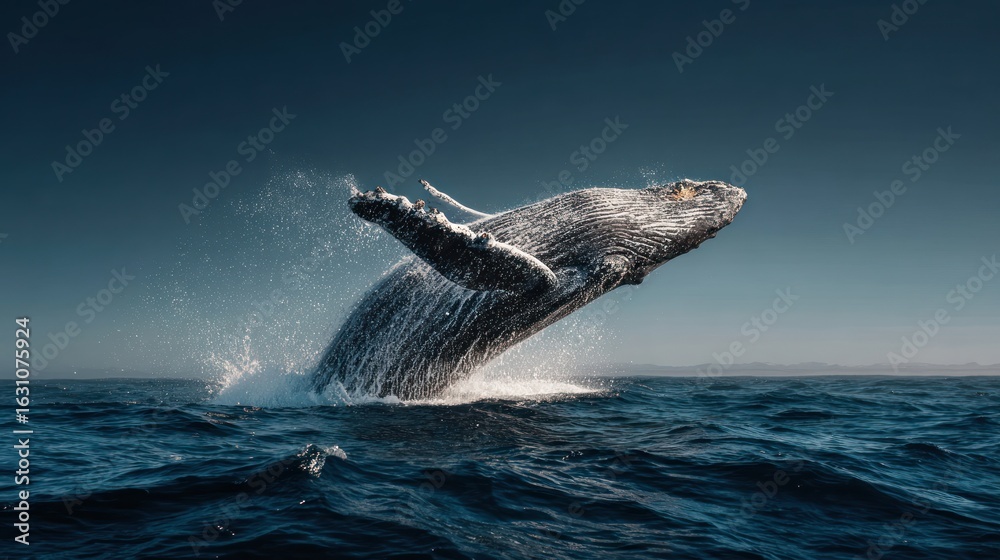 Fototapeta premium Majestic Humpback Whale Breaching the Ocean Surface