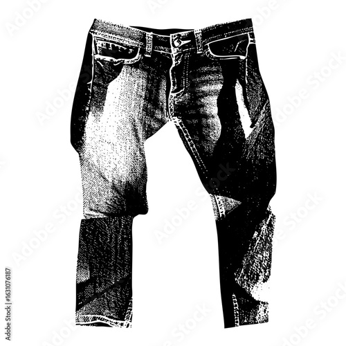 Vector Detailed of folded denim jeans with classic pockets.