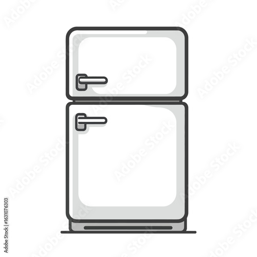 Isolated TwoDoor Refrigerator With Handles Outlined In Black And White Color Style