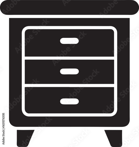 Black silhouette of a three-drawer nightstand isolated on white background