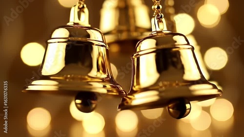 Wallpaper Mural Shiny Golden Bells Decoration with Bokeh Lights Background for Holiday Season Torontodigital.ca
