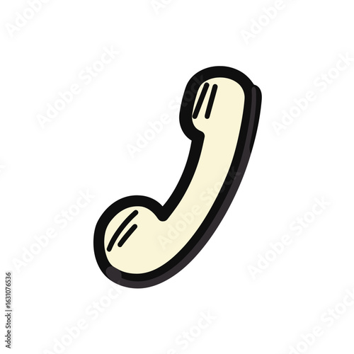 Ivory Phone Handset Receiver Isolated on White with Black Edges, Cartoon Style