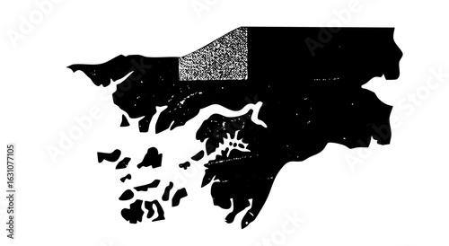Vector Abstract coastline features a dark landmass and textured water.