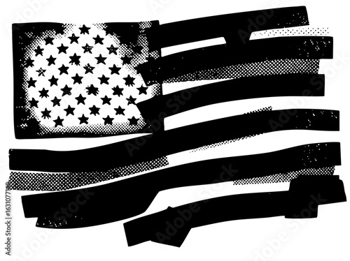 Vector Distressed American flag with scattered stars and striped .