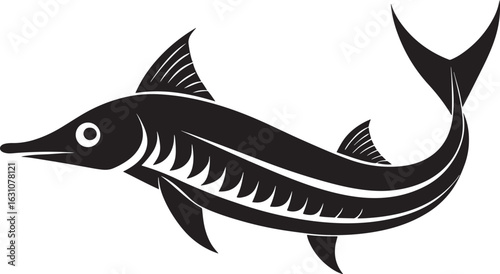 Black silhouette of a swordfish isolated on white background