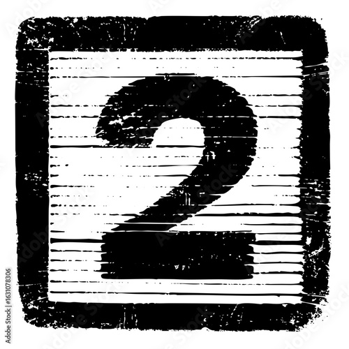 Vector Distressed number two in a rectangular frame.