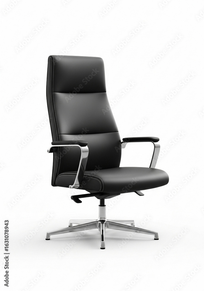 Fototapeta premium Executive black leather office chair isolated on white background