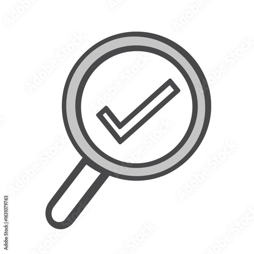 Magnifying Glass with Check Mark Symbol, Verify, Approval, Accepted Icon on White
