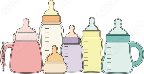 Baby bottles illustration vector milk feeding newborn infant art