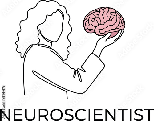 Neuroscientist brain research mental health line art illustration