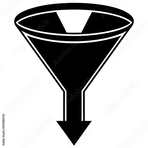 Simple black funnel with arrow silhouette vector illustration