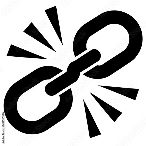 Broken chain with burst lines around it silhouette vector illustration