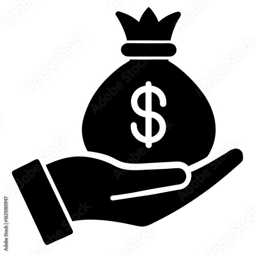Hand holding a money bag with dollar sign silhouette vector illustration