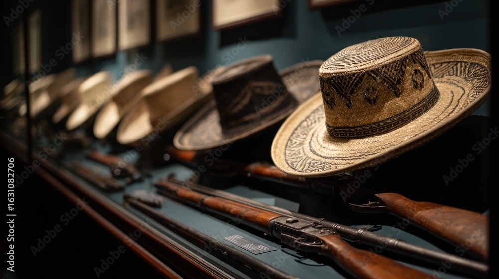 Obraz premium Antique Hats and Firearms Display