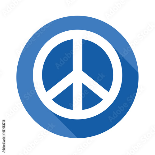Modern and Stylized Blue Peace Symbol Icon with Long Shadow, a Clean Flat Design Graphic Illustration Representing Global Harmony, Tranquility, and Social Unity Concepts.