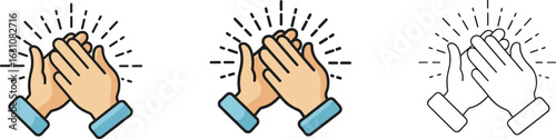 Clapping hands vector illustration, applause icon flat style, celebration gesture design, cartoon hand symbol, outline and colored version, communication sign, vector drawing