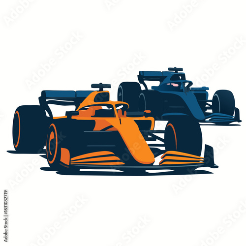 Two f1 race cars speeding in vector illustration on white background