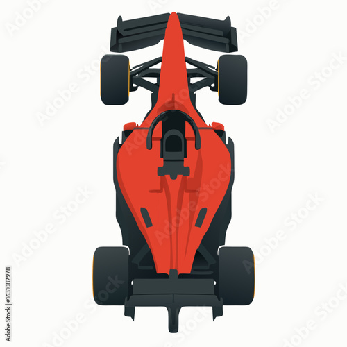 Top-down view of a sleek red f1 car vector with black accents on a white background