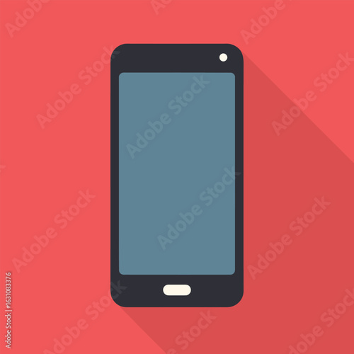 Smartphone Illustration on Red Background Modern Device Design with Shadow Effect