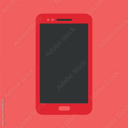 Modern red smartphone with a blank screen, a flat vector illustration representing mobile technology and digital communication.