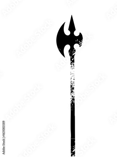 Vector Black silhouette of a medieval polearm with a three-pronged head.