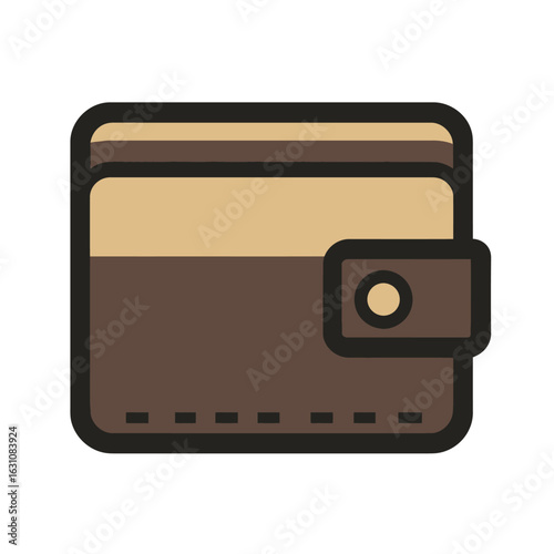 Modern Flat Illustration of a Brown Bi-Fold Wallet with Button Closure, Representing Personal Finance and Savings