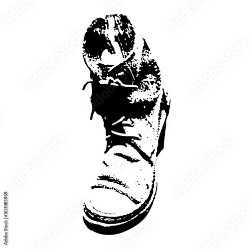 Vector Black and white of a worn sneaker.