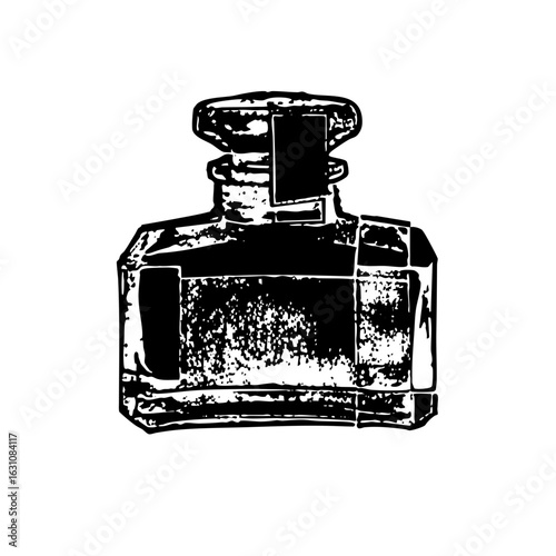 Vector Elegant perfume bottle in black and white.