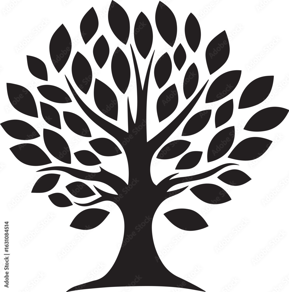 Green logo including a large tree icon black vector illustration