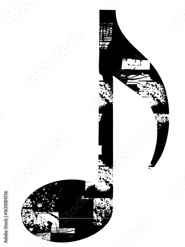 Vector Abstract musical note with distressed texture.