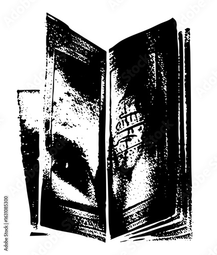Vector Open book reveals ancient script details.