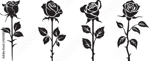 minimalistic logo of a rose, black and white icon black vector illustration
