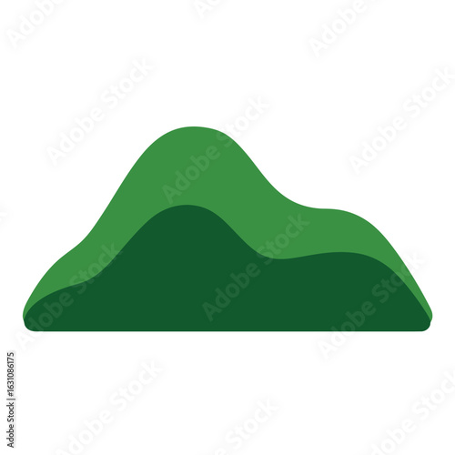 Simple green hill or bush icon. Stylized flat vector illustration of a grassy mound for landscape design, isolated on white background.