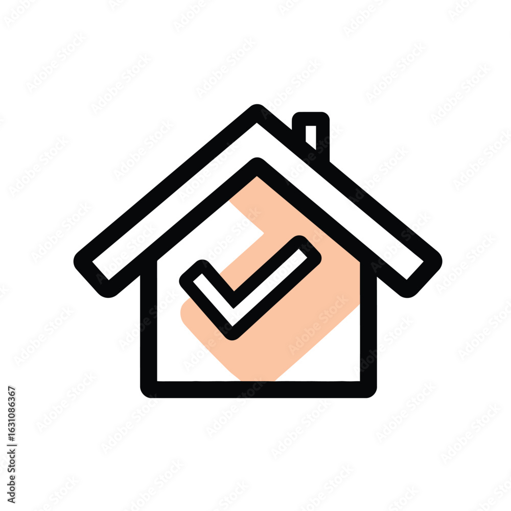 Outline House with Peach Interior and Check Mark on Transparent Background Outline House with Peach Interior and Check Mark on Transparent Background