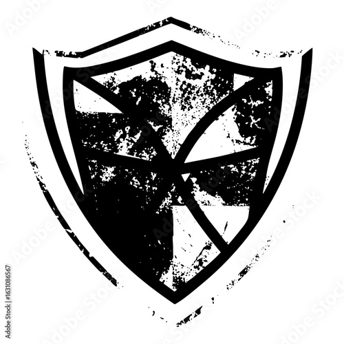 Vector Black shield emblem with a distressed cross .