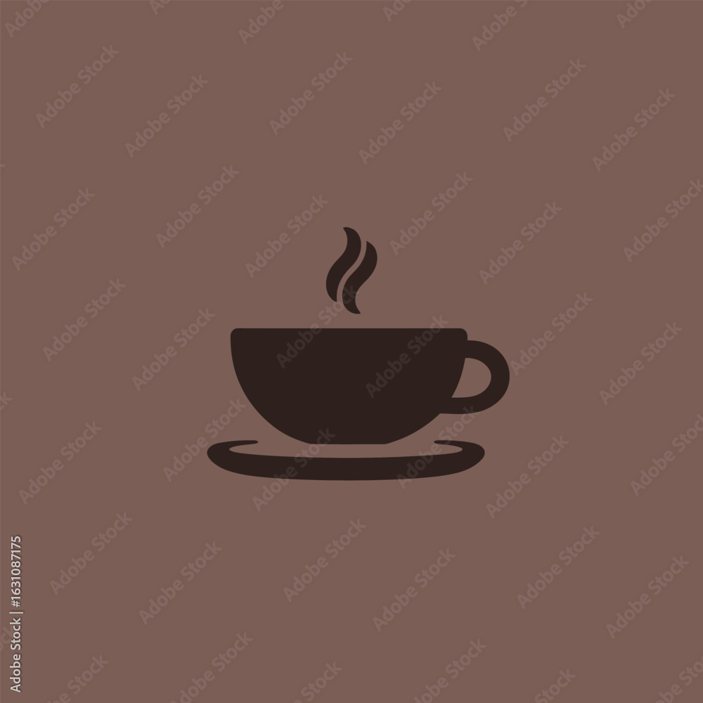 Fototapeta premium Simple Coffee Cup Icon on Brown Background