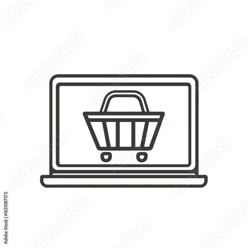 Outline Laptop with Shopping Cart Icon on Transparent Background