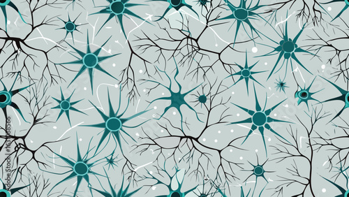 Teal and black neuron cells with white accents on light blue background neuroscience