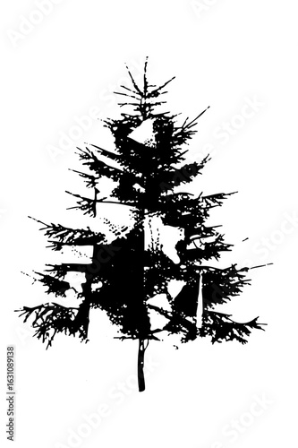 Vector Detailed black silhouette of coniferous trees creates a forest scene.